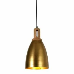 Zaffero - Lewis Dome Pendant Light With Wooden Top Brass