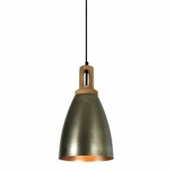 Zaffero - Lewis Zinc Dome Pendant Light With Wooden Top