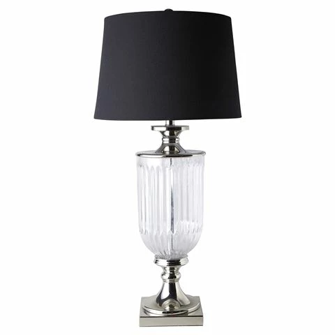 OneWorld - Bellevue Glass Nickel Lamp W/Black Linen Shade
