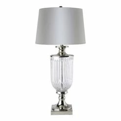 OneWorld - Glass Nickel Lamp W/White Linen Shade